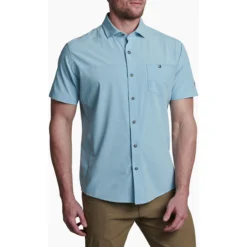 KUHL Men's Optimizr Short Sleeve -Pranas Clothing Store 7316 Optimizer SS Carolina Blue Front