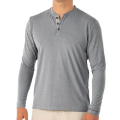 Men's Bamboo Flex Henley -Pranas Clothing Store M Flex Henley HeatherBlueDusk 1