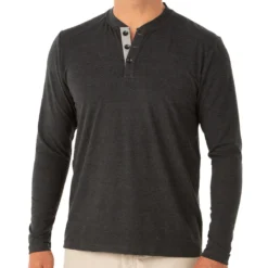 Men's Bamboo Flex Henley -Pranas Clothing Store M Henley 1000px HeatherBlack 1