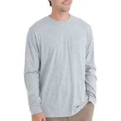 Men's Bamboo Heritage Pocket Long Sleeve -Pranas Clothing Store heritage pocket long sleeve light heather grey men top 1